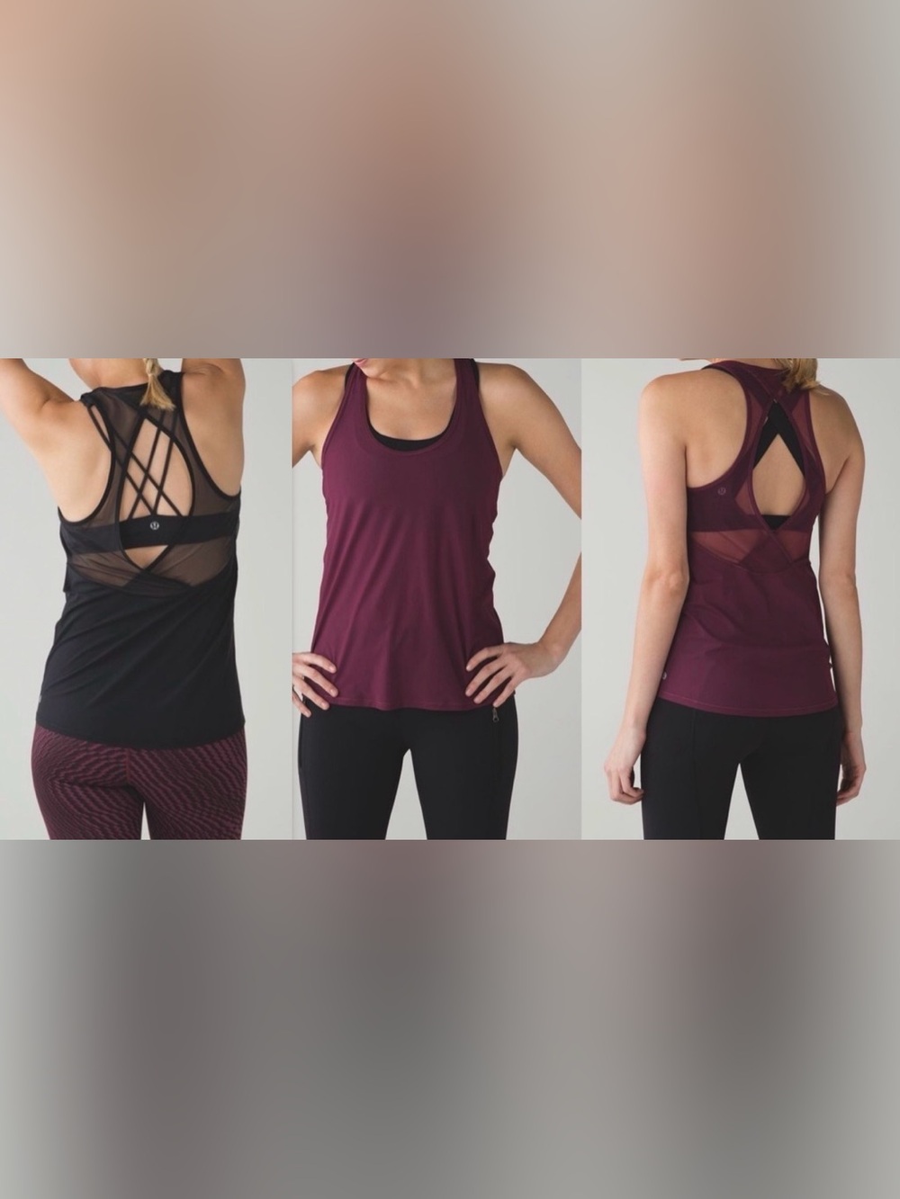 Lululemon Tranquil Bundle of 2 Tanks - Red Grape & Classic Black - Size 4/6